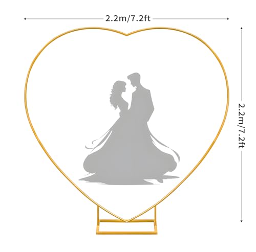 Heart Shape Wedding Metal Arch Backdrop Gold Flower Balloon Arbors Stand for Wedding Birthday Party, Graduation Decorations and Baby Shower 2.2M - size: 7.2FT