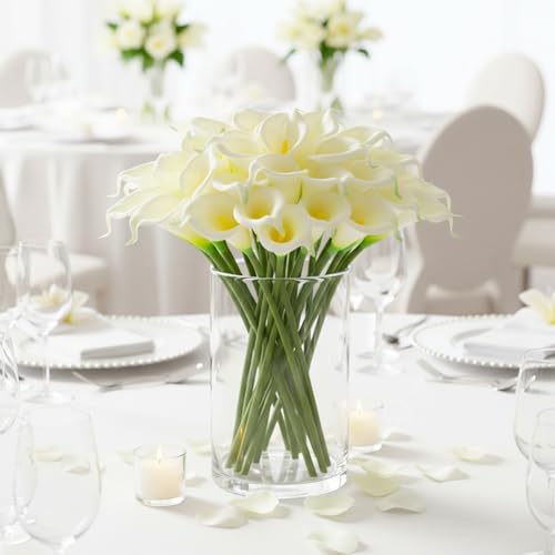 10 Pcs Artificial Calla Lily White Flowers, 26" Long Stem Artificial Flowers for Tall Vases, Wedding Centerpieces & Bridal Bouquets, Realistic White Calla Lilies for Home & Office Decor