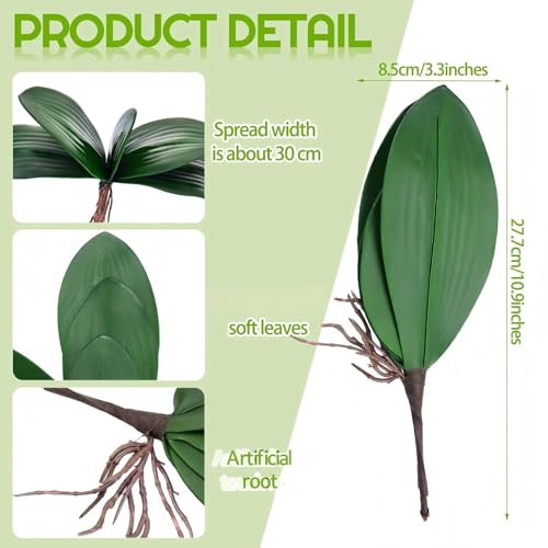 Chuangdi 6 Pcs 10.9 Inch Faux Orchid Leaves Artificial Orchids Leaves Phalaenopsis Stems Leaf Green Leaf Plants Green Faux Stem Latex Cymbidium Stems for Flowers Arrangements Pot Decoration - size: 10.9 Inch