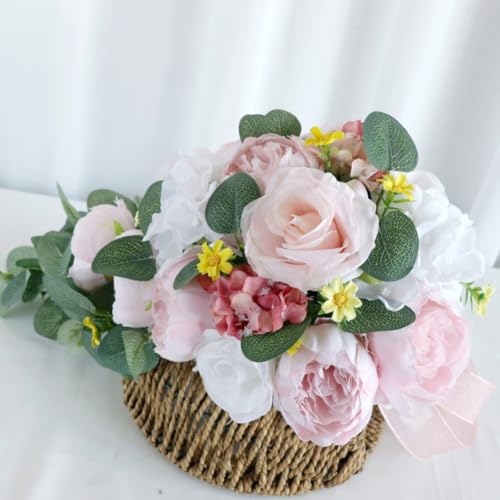 9.8 Inch Cascading Bridal Bouquet Waterfall Cascade Wedding Bouquet Bride with Artificial Rose Peony Flower Rustic Boho Wedding Ceremony Bouquet Pale Pink and White - color: Pale Pink & White