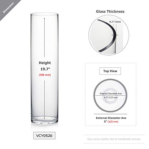 WGV Cylinder Vase, Diameter 5", Height 20", Clear Glass Floral Planter Container, Tall Centerpiece Arrangement for Wedding Party Event Home Office Decor, 1 Piece - size: 5"x20"H CL