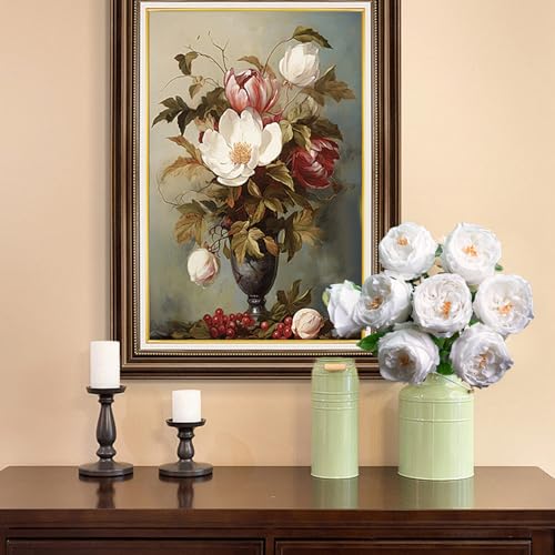 4 Pcs Real Touch Peonies Artificial Flowers, 3.5'' Big Bloom Austin Rose Peony Latex Fake Flower with Stems for Wedding Bouquet Party Valentines Arrangement Home Kitchen (White) - color: White