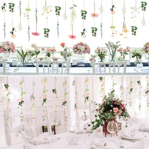 2 Pcs 6.56 ft Wildflower Garland Artificial Hanging Flower Backdrop Set Fake Rose Babysbreath Wild Flower Decor from Ceiling for Wedding Baby Shower Party Birthday Home Garden