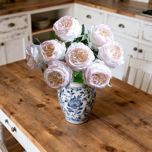 4 Pcs Real Touch Peonies Artificial Flowers, 3.5'' Big Bloom Austin Rose Peony Latex Fake Flower with Stems for Wedding Bouquet Party Valentines Arrangement Home Kitchen (Edge Pink) - color: Edge Pink