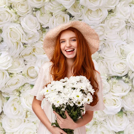 INRUI White Rose Floral Photography Backdrop Rose Theme Valentines Day Bridal Shower Party Decorations Banner (8x6FT) - size: 8x6FT