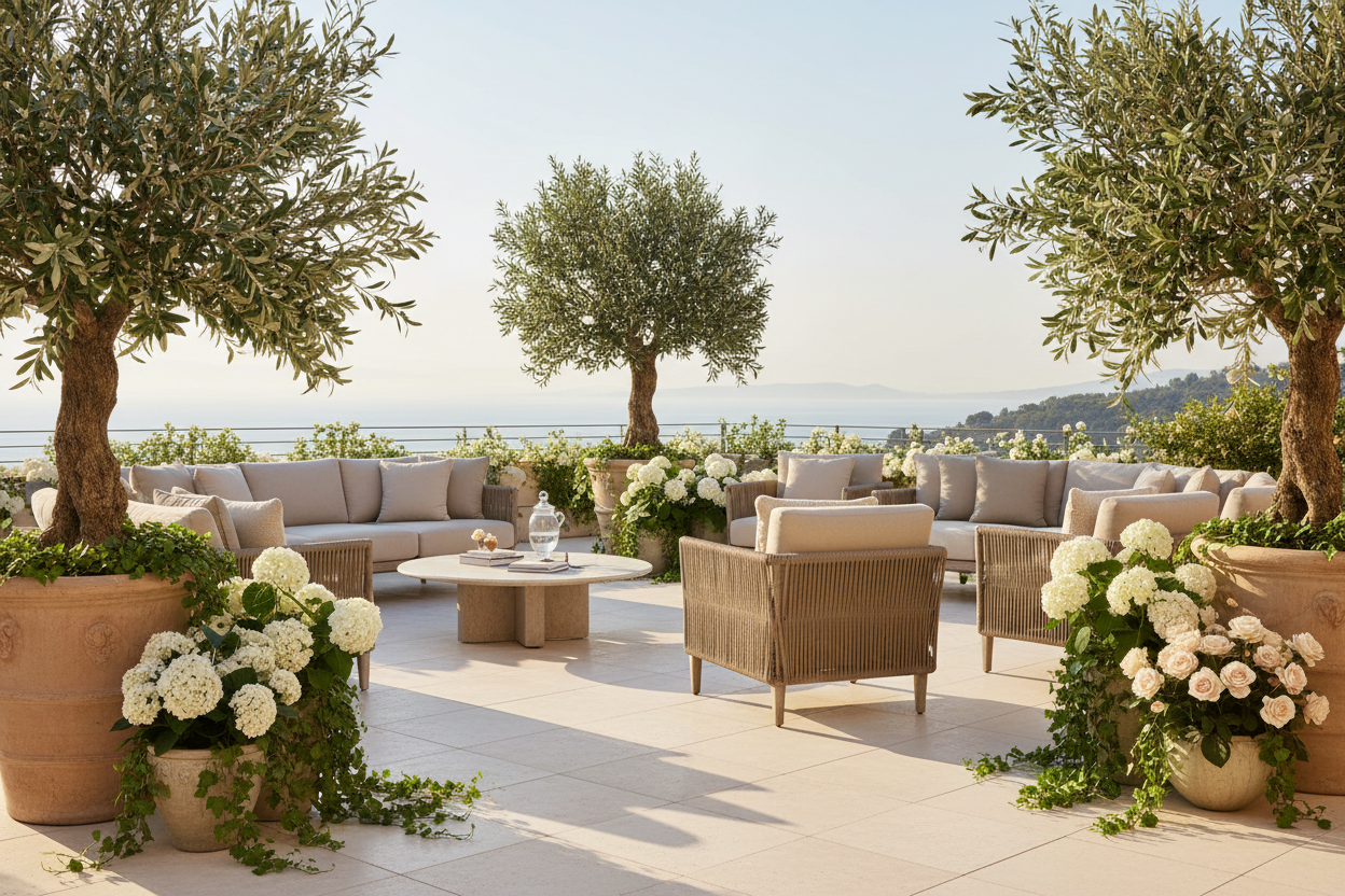 A Terrace in Bloom: The Beauty of Year-Round Artificial Florals