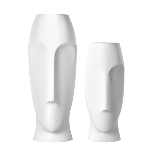 Howard Elliott Collection Matte White Abstract Faces Ceramic Floor Vase Set, 2 Piece (Tall and Small), Decoration for Home, Office, Living Room, Hallway, Entryway or Any Room, Ideal Gift for Wedding