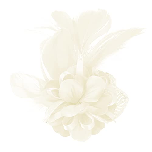 Song Qing Women's Fascinator Feather Flower Pin Brooch Corsage Bridal Hairband Derby Hat Cocktail Party Wedding - color: A4 White