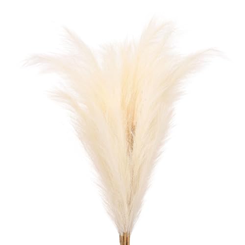 PATIKIL 37.8in Tall Pampas Grass Decor, 7pcs Large Artificial Pampas Grass Bulk Long Fluffy Faux Pampas Grass Dried for Home Boho Decor Vase Wedding Wall Ground, Beige - color: Beige