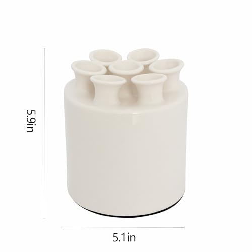 MOUGIGI Large Ceramic Vase Modern Cylinder Design with 7 Flower Openings, Perfect Centerpiece for Tulips、Hydrangeas、Roses and Wildflowers - Ideal Home Decor Gift for Birthdays Mothers Day - color: Tulip Vase