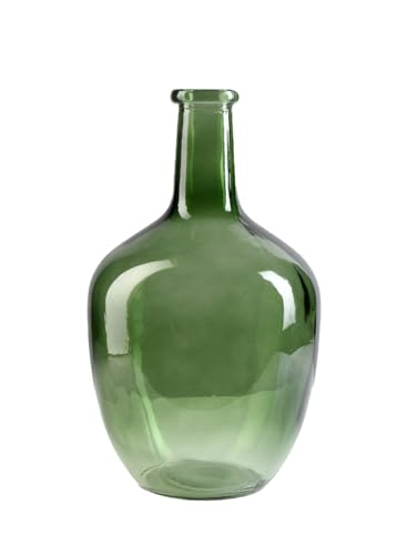 Serene Spaces Living Green Bottleneck Glass Vase, Vintage Floor Vase, Long-Stemmed Floral Container, Decorative Centerpiece for Coffee Table, Office, Wedding, 7.48" Diameter & 12" Tall, Set of 4 - size: Set of 4