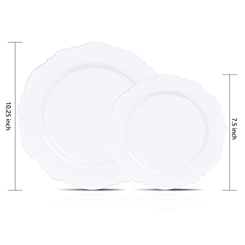 WDF 100pcs Silver Plastic Plates - High-end Baroque Design - Heavy Duty White &Silver Plates for Christmas Upscale Parties &Wedding - color: Silver, size: 100PCS