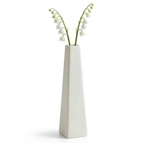 7.08 Inch Ceramic Bud Vase, Tall Square Single Stem Flower Vase, Modern Decor Floral Centerpiece for Wedding Table Office Home Shelf White - color: White