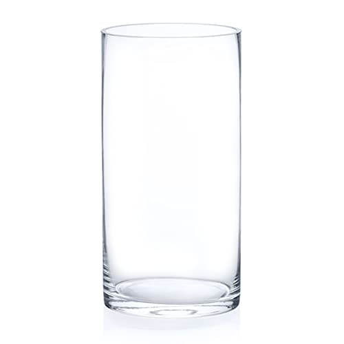 Enova Floral Clear Glass Cylinder Vase 5 x 10 Inches Round Flower Vase, Pillar Candle Floating Candle Holder Vase, Tall Glass Vase for Flowers, Glass Vase for Decor, Wedding Centerpieces (1 Piece) - size: 5W X 10H