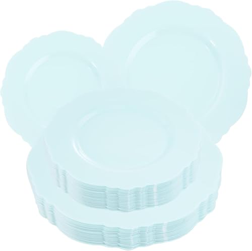 WDF 60pcs Mint Green Plastic Plates - Baroque Dinner Plates Including 30 Green Plates Disposable10.25inch, 30 Dessert Plates 7.5inch for Upscale Wedding/Party/Picnic/Spring - color: Mint Green, size: 60PCS