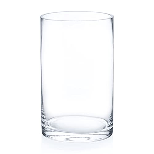 Enova Floral Clear Glass Cylinder Vase 5 x 8 Inches, Clear Flower Vases, Pillar Candle Hurricane Floating Candle Holder Vase, Glass Flower Vase for Wedding Centerpieces, Home Office décor (1 Piece) - size: 5W X 8H
