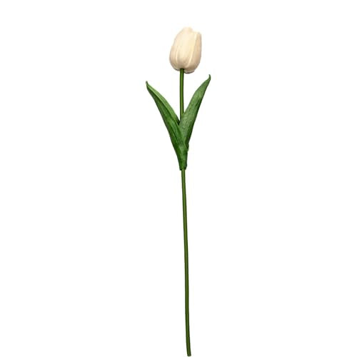 20PCS Artificial Tulip Flowers - 13.7" Real Touch Fake PU Tulips Bouquet Faux Spring Flowers for Office Table,Bedroom,Kitchen Home Mothers Day Easter Decoration (Milky White)