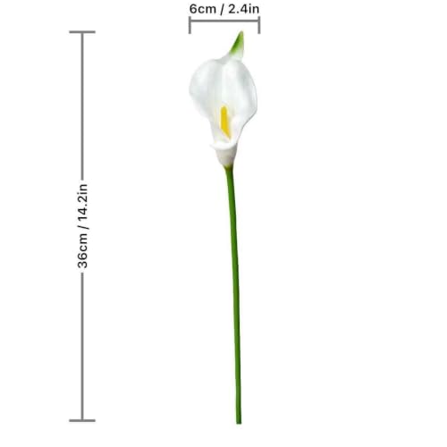 20 Stems Real Touch Calla Lily Artificial Flowers, 14.2in Tall with 2.4in PU Blooms, White Faux Calla Lilies with Bendable Plastic Stems for Wedding Bouquets, Centerpieces and Home Decor