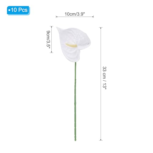 PATIKIL 13" Artificial Anthurium Lily Flowers, 10 Pack Permanent Flower Floral Arrangements Bouquet for Home Decor Bridal Wedding Festival Party, White - color: White