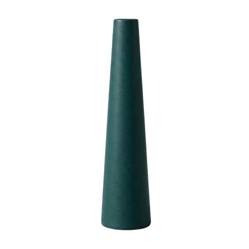 Ceramic Bud Vase, Tall Conic Single Stem Flower Holder, Minimalist Vase for Home Wedding Office Decor (Ink Green) - color: Green
