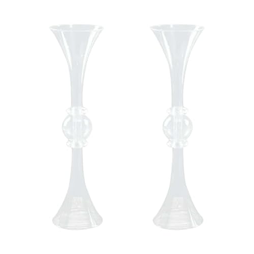 Efavormart 2 Pack | 21" Clear Crystal Embellishment Trumpet Table Centerpiece, Reversible Plastic Flower Vase - color: Clear, size: 21"
