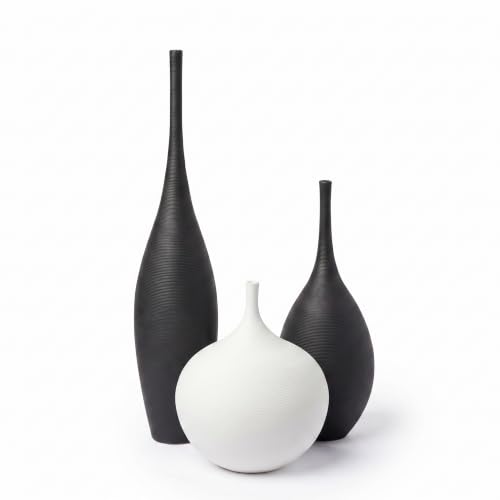 Relexome Black and White Ceramic Vase Modern Wabi-Sabi Flower Vase Set of 3 Decorative Aesthetic Vases for Centerpieces Matte Minimalist Vases for Living Room Table Shelf Home Decor Gift - color: 2black+white