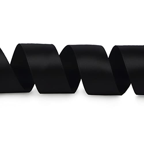 Ribbli Double Faced Black Satin Ribbon,1” x Continuous 25 Yards,Use for Bows Bouquet,Gift Wrapping,Floral Arrangement - color: Black, size: 1 inch