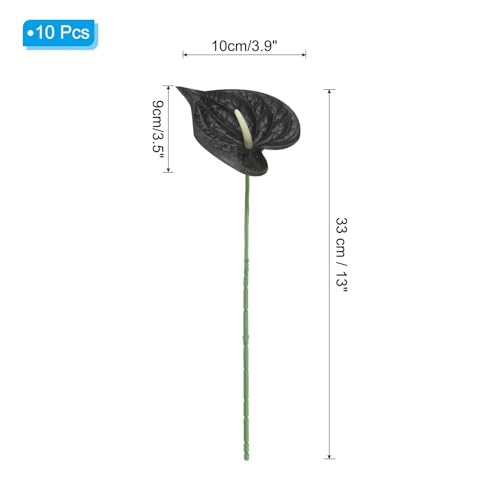 PATIKIL 13" Artificial Anthurium Lily Flowers, 10 Pack Permanent Flower Floral Arrangements Bouquet for Home Decor Bridal Wedding Festival Party, Black - color: Black