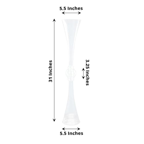 Efavormart 2 Pack | 31" Clear Crystal Embellishment Trumpet Table Centerpiece, Reversible Plastic Flower Vase - color: Clear, size: 31"