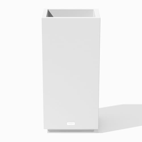 Veradek Block Series Pedestal Planter - Tall Planter for Indoor or Outdoor Front Porch | All-Weather Use with Removable Insert Bucket | Modern Décor for Flowers, Tall Trees, Faux Plants - color: White, size: 32"H x 15.5"W