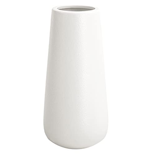 11 Inch Tall Matt White Ceramic Vase for Flowers & Pampas Grass, Classic Rustic Style Decorative Vases for Home Decor Table Centerpieces - color: Matt White