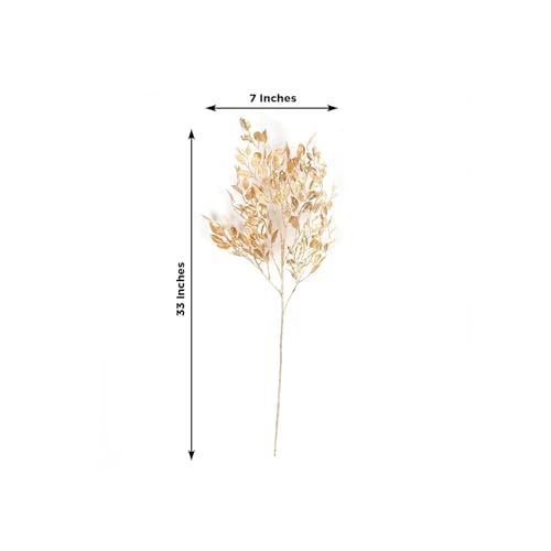 Efavormart 4 Pack 33 inch Metallic Gold Artificial Italian Ruscus Leaves Stems, Tall Plastic Greenery Branches for Stately Vase Fillers and Floral Centerpieces - color: Type12