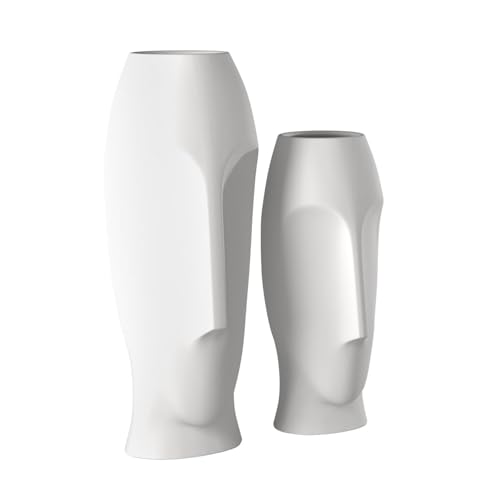 Howard Elliott Collection Matte White Abstract Faces Ceramic Floor Vase Set, 2 Piece (Tall and Small), Decoration for Home, Office, Living Room, Hallway, Entryway or Any Room, Ideal Gift for Wedding