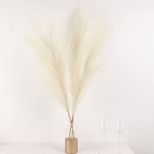 Tableclothsfactory 3 Stems | 44" Cream Artificial Pampas Grass Plant Sprays, Faux Branches Vase Flower Arrangement - color: Cream