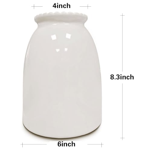 White Ceramic Vase Modern Minimalist Table Centerpiece, Round Smooth Flower Holder for Living Room, Shelf, Mantel, Wedding & Home Decor-8.3" H - color: White-8.5inch
