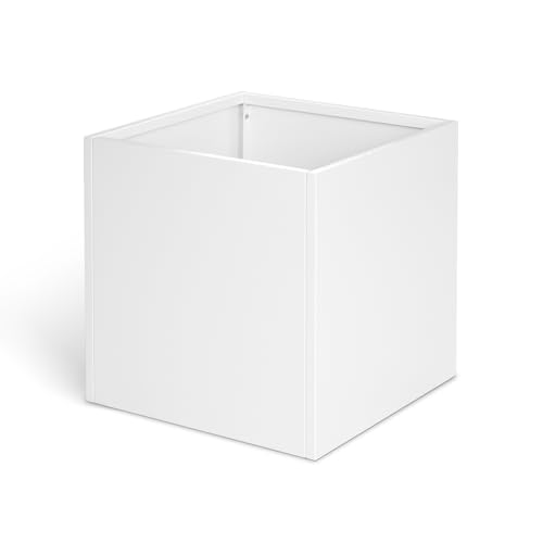 White Steel Planter Square Outdoor Planters Galvanized Steel Planter Box Indoor 32 Inch Metal Large Planters Cube Heavy Duty Flower Pot Modern Commercial Residential for Trees Patio Yard Garden - color: White, size: 32" L x 32" W x 32" H