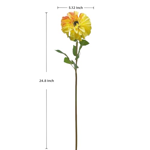 Artificial Chrysanthemums, Daisy Silk Flowers 6 Stems, Aster & Zinnia-Like Large Blooms in Gradient Colors, 24.8" Long Faux Marguerite for Indoor Outdoor Home Decor (Yellow/Orange Trace) - color: Yellow/Orange Trace