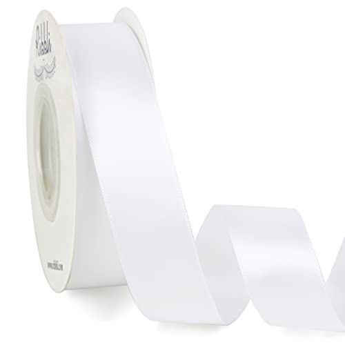 Ribbli Double Faced White Satin Ribbon,1” x Continuous 25 Yards,Use for Bows Bouquet,Gift Wrapping,Floral Arrangement - color: White, size: 1 inch