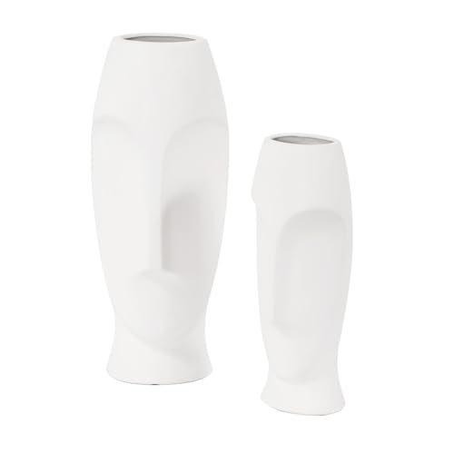 Howard Elliott Collection Matte White Abstract Faces Ceramic Floor Vase Set, 2 Piece (Tall and Small), Decoration for Home, Office, Living Room, Hallway, Entryway or Any Room, Ideal Gift for Wedding