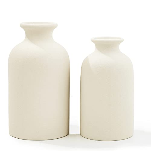 White Ceramic vases Home Decor 2pcs Small vase Set Boho vase Modern Farmhouse Decor (White) - color: White