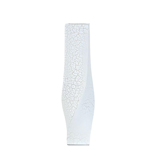 Tall Floor Vase 35.4" White Gold Crackle, Resin Large Floor Vases Square Twisted Vase for Dried Pampas Grass Feathers Branches Fresh Flowers, Modern Home Decor for Living Room Corner Entryway - color: White, size: 35.43 Inches