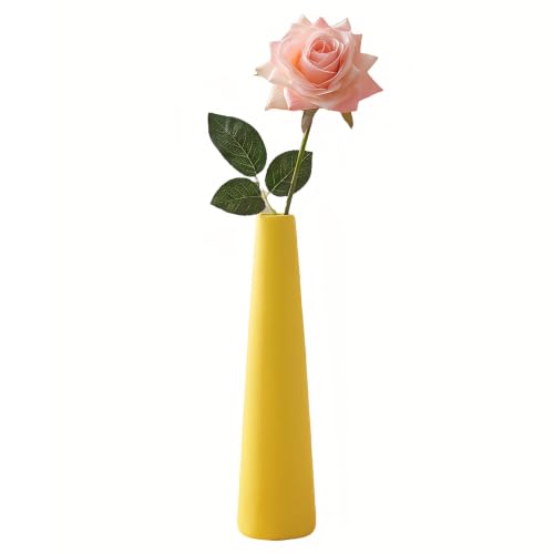 8.5 Inch Yellow Ceramic Bud Vase, Small Single Stem Flower Vase for Home Office Wedding Centerpiece Party Table Decor - color: Yellow