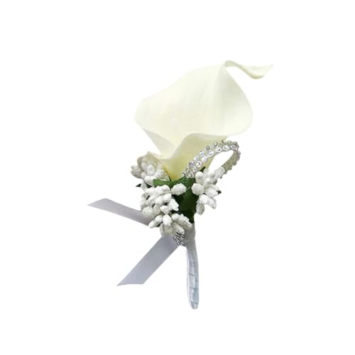 Ivory Calla Lily Boutonniere for Wedding Men Groom Groomsmen, Artificial Flower Boutonniere with Pins for Wedding Prom Party Homecoming Ceremony Anniversary Suit Decor (1, Ivory) - color: Ivory