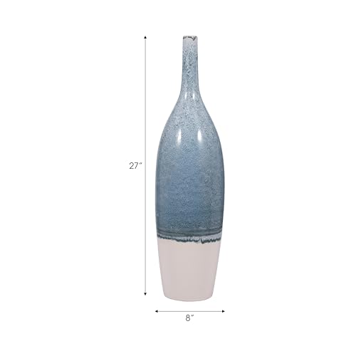 Tall Ceramic Vase for Home Decor – Decorative Accent for Living Room, Office, and Room Spring Decor, Two Tone Bottle Shape Flower Vase for Bedroom, House, or Table Display – 27", Blue & White - color: ['Blue'], size: ['27 Inch']