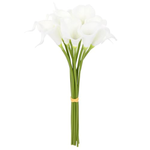 M METERXITY 10-Pack Beige Artificial Calla Lily Flowers,14 Inch Faux Calla Lily PU Bouquets Real Touch Faux Flowers for Home/Wedding/Christmas/Party - color: Beige