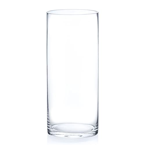 Enova Floral Cylinder Glass Vase 5 x 12 Inches Round Large Flower Vase, Pillar Candle Floating Candle Holder Vase, Tall Glass Vase for Flowers, Glass Vase for Decor, Wedding Centerpieces (1 Piece) - size: 5W X 12H