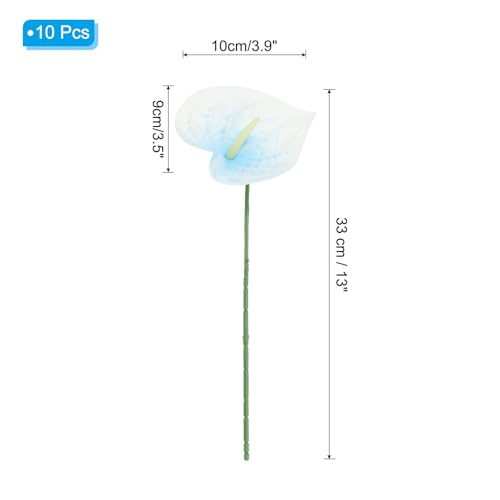 PATIKIL 13" Artificial Anthurium Lily Flowers, 10 Pack Permanent Flower Floral Arrangements Bouquet for Home Decor Bridal Wedding Festival Party, Blue White - color: Blue White