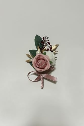 6PCS Pink Boutonniere for Men,Dusty Rose Boutonniere Pins for Men Groomsmen Guest, Artificial Flowers for Wedding Decor Prom Homecoming - color: Dusty Rose