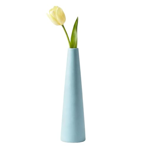 Small Ceramic Bud Vase, Tall Conic Single Stem Vase, Decorative Floral Centerpiece for Home Office Living Room Wedding Decor - color: Light Blue