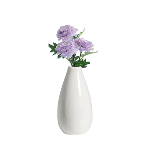 10.5cm/4.1 inch Tall Ceramic Bud Vase Mini Single Stem Small Flower Vase Small Mouth Floral Vases Decorative Shelf Centerpieces Floral Holder for Home Office Decor (White) - color: White